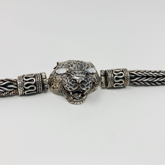 Bali Handmade Bracelet Sterling Silver .925 Men Cheetah white Eyes - Picture 5 of 5